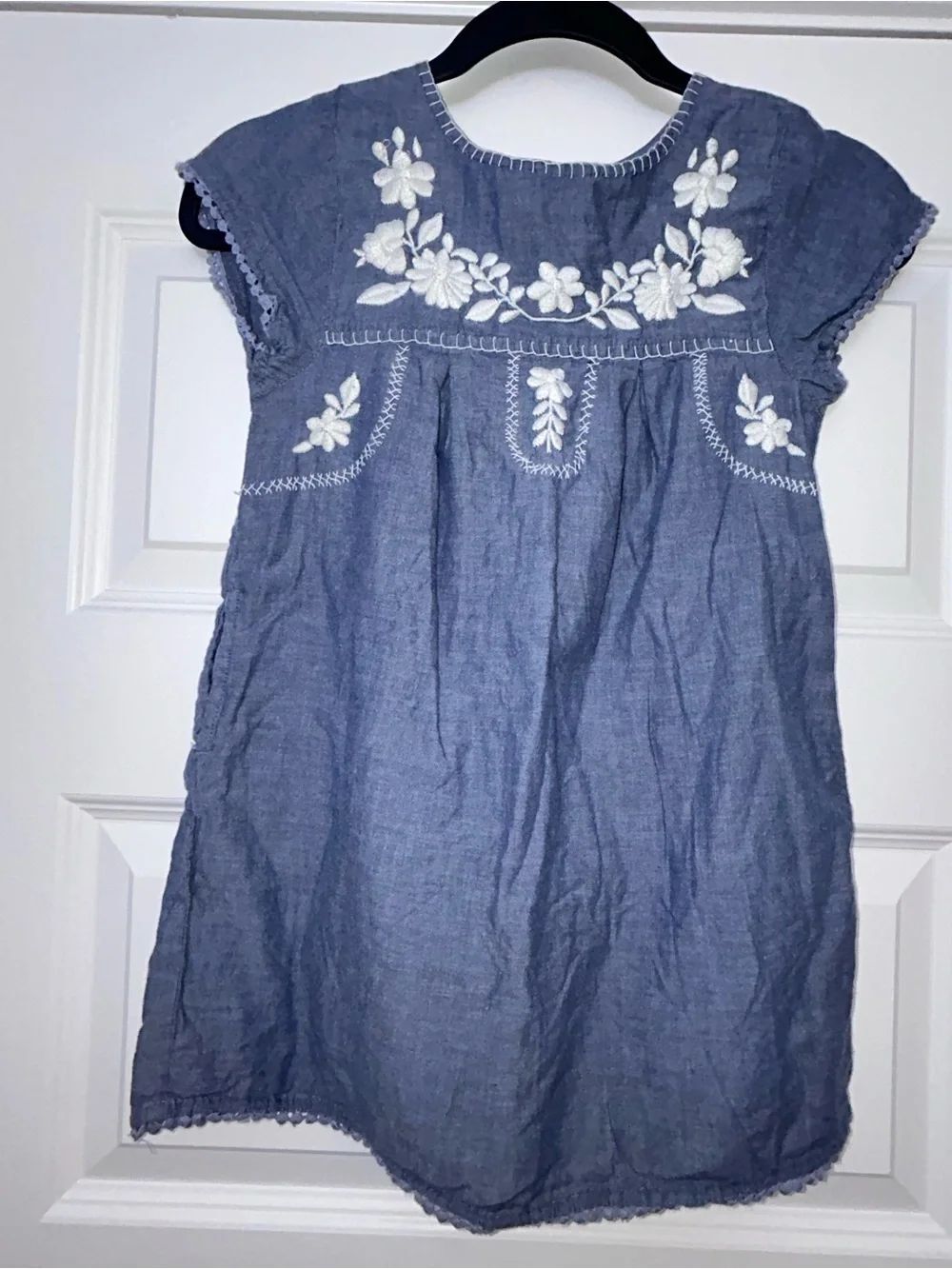 Garnet Hill Kids Floral Embroidered Short Sleeve Tunic A-Line Cottage Dress